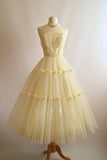 Tineit Vintage s Vintage Yellow Homecoming Dresses Tea Length Homecoming Dress (PRE-ORDER)