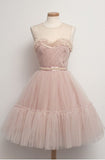 Tineit Vintage s Blush Pink A-line Hoco Gown With Layered Tulle Skirt Homecoming Dress (PRE-ORDER)