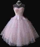 Tineit Vintage s Sweetheart Pink A-line Hoco Gown With Layered Tulle Skirt Homecoming Dress (PRE-ORDER)