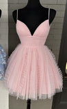 Tineit A line V-neck Tulle Homecoming Dress with Ruched Bodice and Ruffle Embellishments (PRE-ORDER)