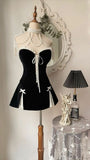 Tineit Cute A line Strapless Black Velvet Homecoming Dress With Bowknot (PRE-ORDER)