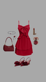 Tineit Vintage A line Spaghetti Straps Red Chiffon Homecoming Dress th Birthday Outfits (PRE-ORDER)