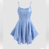 Tineit Unique A line Straps Blue Silk Satin Homecoming Dresses st Birthday Outfits (PRE-ORDER)