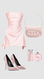 Tineit Modest Sheath Strapless Pink Satin Homecoming Dress st Birthday Outfit (PRE-ORDER)