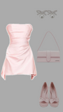 Tineit Modest Sheath Strapless Pink Satin Homecoming Dress st Birthday Outfit (PRE-ORDER)