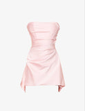 Tineit Modest Sheath Strapless Pink Satin Homecoming Dress st Birthday Outfit (PRE-ORDER)