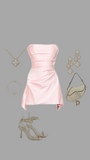 Tineit Modest Sheath Strapless Pink Satin Homecoming Dress st Birthday Outfit (PRE-ORDER)