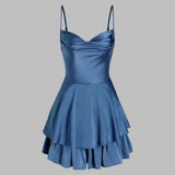 Tineit Unique A line Straps Blue Silk Satin Homecoming Dress th Birthday Outfits (PRE-ORDER)