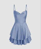 Tineit Unique A line Straps Blue Silk Satin Homecoming Dress st Birthday Outfits (PRE-ORDER)