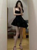 Tineit Modest Sheath Strapless Black Satin Homecoming Dress st Birthday Outfit (PRE-ORDER)