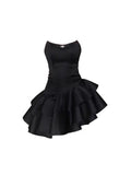 Tineit Modest Sheath Strapless Black Satin Homecoming Dress st Birthday Outfit (PRE-ORDER)