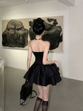 Tineit Modest Sheath Strapless Black Satin Homecoming Dress st Birthday Outfit (PRE-ORDER)