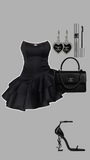 Tineit Modest Sheath Strapless Black Satin Homecoming Dress st Birthday Outfit (PRE-ORDER)