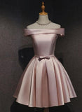 Tineit Cute Pink Satin Off Shoulder Cute Party Dress Homecoming Dresses Birthday Outfit (PRE-ORDER)