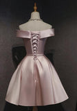 Tineit Cute Pink Satin Off Shoulder Cute Party Dress Homecoming Dresses Birthday Outfit (PRE-ORDER)