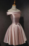 Tineit Cute Pink Satin Off Shoulder Cute Party Dress Homecoming Dresses Birthday Outfit (PRE-ORDER)