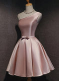 Tineit Cute Pink Satin One Shoulder Party Dress Homecoming Dresses Birthday Outfit (PRE-ORDER)