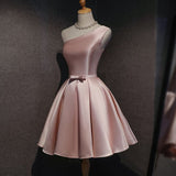 Tineit Cute Pink Satin One Shoulder Party Dress Homecoming Dresses Birthday Outfit (PRE-ORDER)