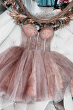 Tineit Cute Sparkly Beaded Strapless Dusty Homecoming Dress Birthday Outfit (PRE-ORDER)