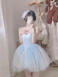 Tineit Baby Blue Balletcore Lace Bustier Dress Basque Waist Homecoming Dress Birthday Outfit (PRE-ORDER)