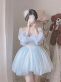 Tineit Baby Blue Balletcore Lace Bustier Dress Basque Waist Homecoming Dress Birthday Outfit (PRE-ORDER)