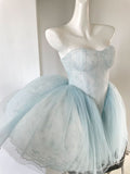 Tineit Baby Blue Balletcore Lace Bustier Dress Basque Waist Homecoming Dress Birthday Outfit (PRE-ORDER)