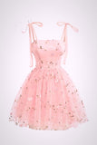 Tineit Cute A Line Straps Short Pink Homecoming Dress Tulle th Birthday Outfit (PRE-ORDER)