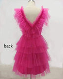 Tineit A Line Pink V Neck Tiered Homecoming Dress th Birthday Outfit (PRE-ORDER)