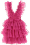 Tineit A Line Pink V Neck Tiered Homecoming Dress th Birthday Outfit (PRE-ORDER)