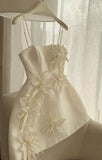 Tineit Cute A line Straps Satin Ivory Homecoming Dress Party Dress (PRE-ORDER)