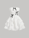 Tineit Vintage A line Short White Lace Homecoming Dress Party Dress (PRE-ORDER)