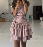 Tineit A line Strapless Satin Pink Short Homecoming Dress (PRE-ORDER)