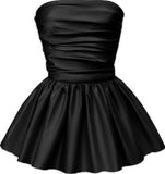 Tineit A line Strapless Satin Black Short Homecoming Dress (PRE-ORDER)