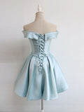 Tineit Vintage Off Shoulder Blue Short Homecoming Party Dress th Birthday Outfits (PRE-ORDER)