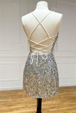 Tineit V Neck Lace-Up Sequins Tight Homecoming Dress with Tassels (PRE-ORDER)