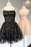 Tineit Straps Pink A-Line Tulle Homecoming Dress With Gold Stars (PRE-ORDER)