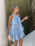 Tineit A Line Light Sky Blue Chiffon Tiered Homecoming Dress th Birthday Outfit (PRE-ORDER)