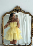 Tineit Cute A-line Yellow Mini Short Prom Homecoming Dresses Party Dress (PRE-ORDER)