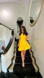 Tineit Cute A line One Shoulder Yellow Short Homecoming Dress Birthday Dresses (PRE-ORDER)