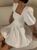 Tineit Cute A Line Square Short Sleeves White Homecoming Dress th Birthday Outfit (PRE-ORDER)