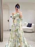 Tineit Elegant A Line Halter Chiffon Ombre Green Long Prom Dresses Evening Party Dress C(PRE-ORDER)