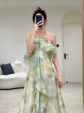 Tineit Elegant A Line Halter Chiffon Ombre Green Long Prom Dresses Evening Party Dress C(PRE-ORDER)