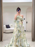 Tineit Elegant A Line Halter Chiffon Ombre Green Long Prom Dresses Evening Party Dress C(PRE-ORDER)