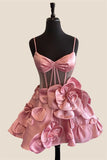 Tineit Straps Pink Flowers A-line Short Princess Homecoming Dress Party Dress (PRE-ORDER)