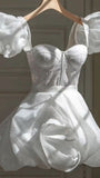 Tineit A line Short Puffy Sleeves Tiered Skirt White Homecoming Dress Party Dress (PRE-ORDER)