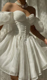 Tineit Princess Strapless Puff Sleeve Corset Homecoming Dress Party Dress (PRE-ORDER)