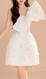 Tineit A-line Strapless Short Cocktail Dress With Bow White Homecoming Dress (PRE-ORDER)