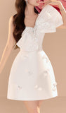 Tineit A-line Strapless Short Cocktail Dress With Bow White Homecoming Dress (PRE-ORDER)