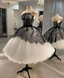 Tineit Strapless Short Ball Gown Black And White Homecoming Dress (PRE-ORDER)