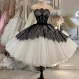 Tineit Strapless Short Ball Gown Black And White Homecoming Dress (PRE-ORDER)